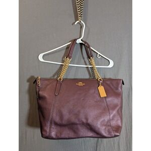 Coach Purple Tote Tote Bag With Gold Chain